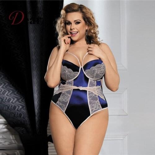 Comeondear Plus Size Lingerie Sexy Hot Erotic Patchwork Lace Bodysuit Lingerie Body Femme Dentelle Lenceria Sexy Teddy RA80188