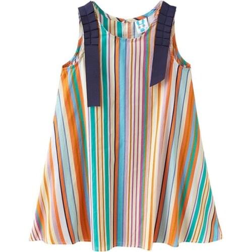 Children Summer Sleeveless Striped Beach Dress New 2021 Teen Girls Korean Style Princess Clothing Cotton Casual, #9441