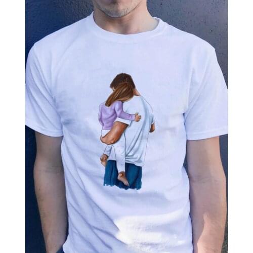 Dad and Daughter Print Fashion Mens White T-shirt Graphic Tees Short Sleeve Harajuku Streetwear Tshirt Round Neck Tops Clothing