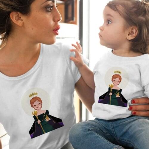 Kawaii Frozen T Shirt Women Funny Summer Tops Cartoon Princess Anna Graphic Tees Harajuku Anime Baby Girls T-shirt Famliy Look