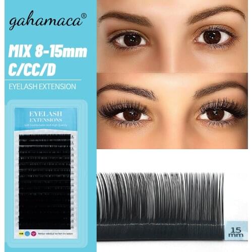 GAHAMACA 16Rows Individual Mix length Eyelash Faux Mink Eyelash Extensions soft natural False lashes maquiagem cilios wimper