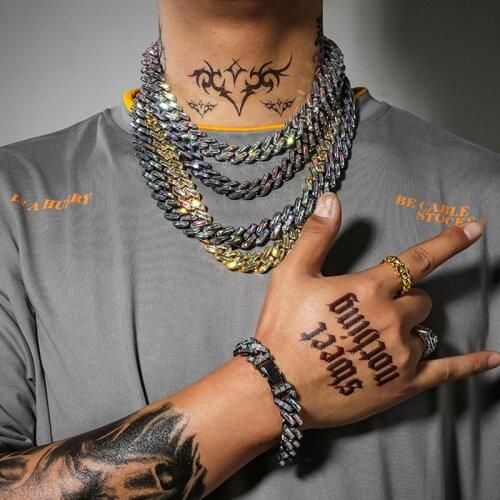 Hip Hop Shine Rectangle Iced Out Paved Rhinestones Full Miami Curb Cuban Chain CZ Bling Rapper Necklaces For Men Jewelry