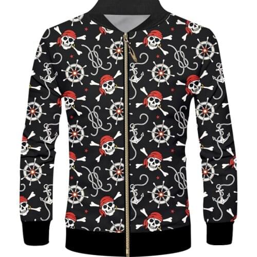 IFPD EU Size Spring Fall Casual Zipper Jacket Hiphop Sweatshirt Mens Cool Print Pirate Skull 3d Fashion Jackets Plus Size Coats
