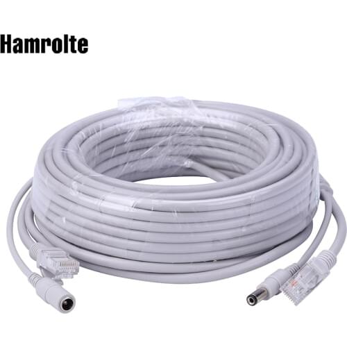 Hamrolte 5M/10M/20M/30M Optional 2.1mm/5.5mm jack RJ45 + DC Power Extension Ethernet CCTV Cable For IP Cameras NVR System