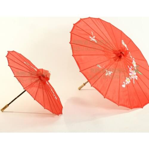Chinese Red Umbrella Peach Blossom Sun Parasols Bamboo Paper Craft Umbrella Traditional Dance Color Parasol Wedding Props 55cm