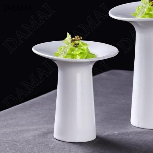 Chinese Solid Color Tall Feet Display Plates Nordic Modern Ceramic Plate Hotel Restaurant Serving Tray Household Kitchenware