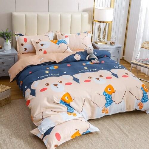 Lovely Bear Bed Sheets Sets Cartoon Printed Kids Boy Girl Bedding Set Duvet Cover Set with Comforter Cover Bed Linen Pillowcases