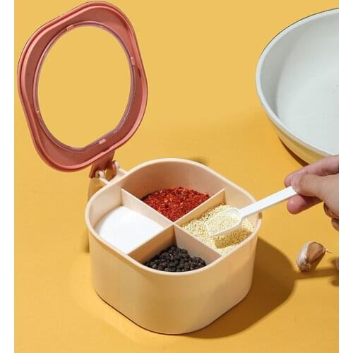 Four Grid Seasoning Box Salt Jar Storage Box Kitchen Organizer Solid Seasoning Container Organization Kitchen Supplies Spice Jar