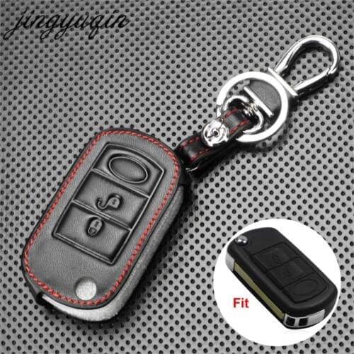 Jingyuqin Leather Car key Cover for LAND ROVER Range Rover Sport LR3 Discovery Folding Flip Remote Key Case Fob 3 Button Protect