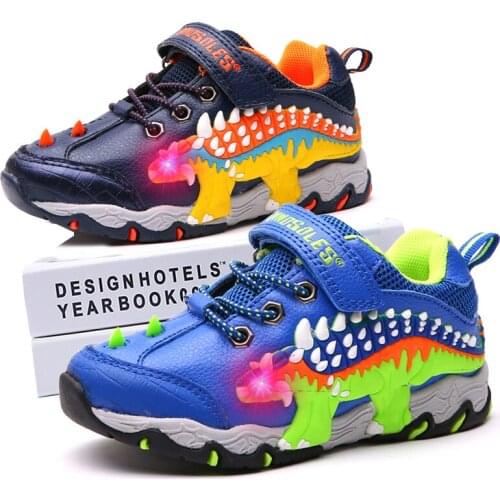 Dinosoles Athletic Children Shoes LED Sport Boy Sneaker Anti-Slippery Light Up Kids Tennis Trainers Dinosaur Baby Footwear