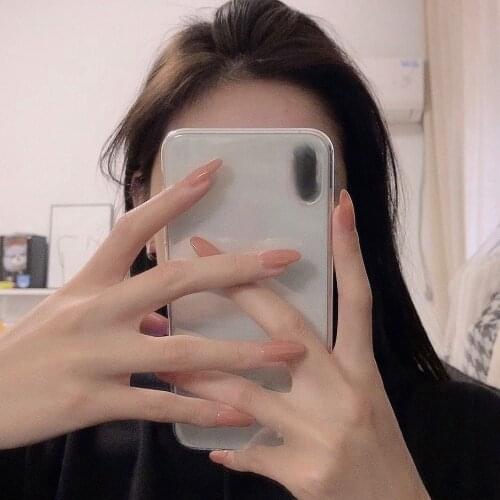 Nail art patch finished jelly nude color wearable medium long round head removable fake nails solid color nude pink nail patch