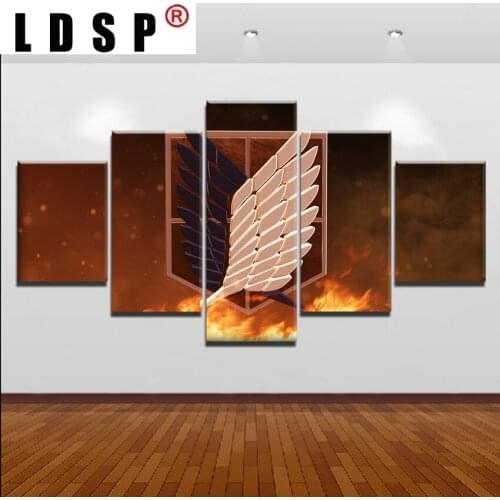 LDSP 5 Pieces Canvas Paintings Posters Prints Attack on Titan Anime Wing Freedom Anime Wall Art Pictures Home Decor Living Room