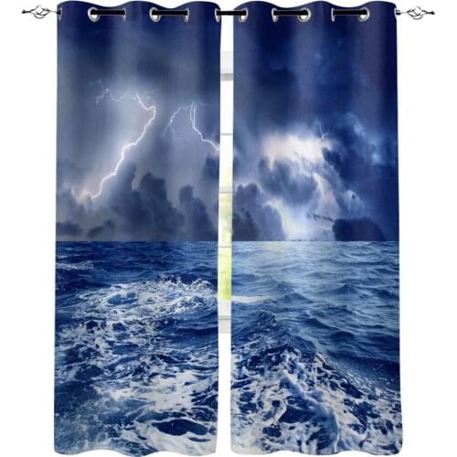 Storm Raging Ocean Lightning Blue Window Curtains Living Room Kitchen Curtains Modern Home Decor Bedroom Treatment Drapes