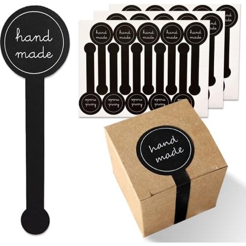 100 Pcs/Pack Long Style Handmade Stickers Black Adhesive Label For Business Handmade Gift Baked Goods Packaging Sealing Stickers