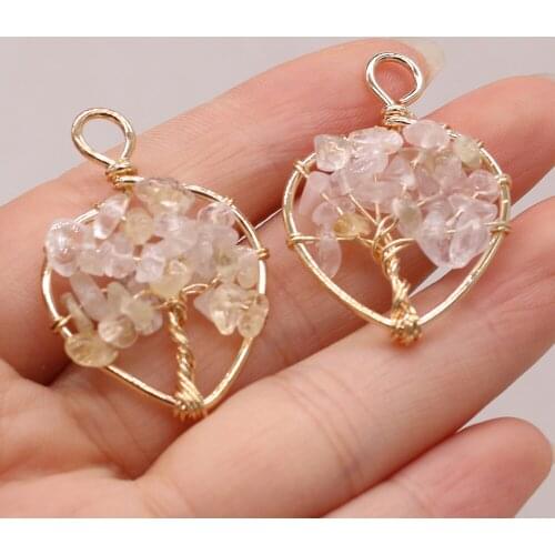 Natural Stone Gemstone Heart-shaped Winding Gold Thread Tree Pendant Citrine DIY Necklace Sweater Chain Earrings Jewelry Making