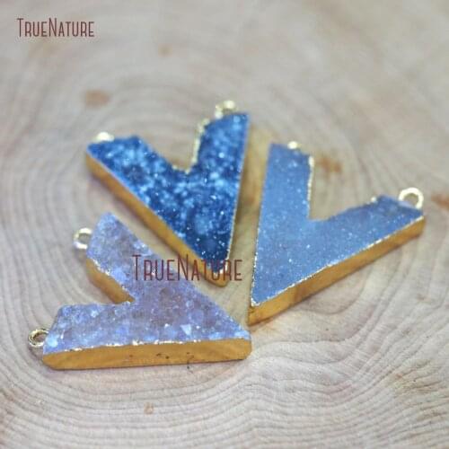 Natural Random Color Druzy Crystal V Pendant Chevron Charm Crystal Pendant Druzy Gold Finish Connector Finding In 28*28 mm PM87