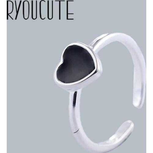 New Charming Black Love Heart Finger Ring for Women Vintage Boho Knuckle Party Rings Gothic Punk Jewelry Gifts for Girls