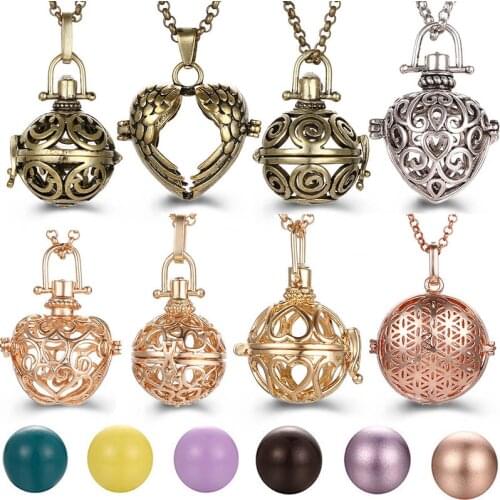 New Multi Styles Hollow Heart Angel Wings Vintage Necklace Jewelry Music Ball Aroma Pendant For Women Summer Fashion Accessories