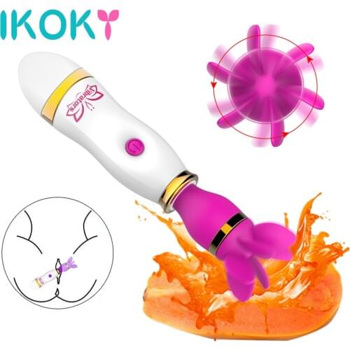 IKOKY Rotation Oral Vibrator 12 Speed Tongue Licking AV Stick Clitoris Stimulate Breast Massage Sex Toys for Woman Masturbation