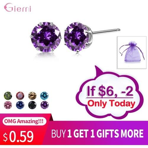 New Collection Cubic Zirconia CZ Stone 6MM Fashion Jewelry Stud Earrings 925 Sterling Silver Earrings Women Gifts 20 Colors