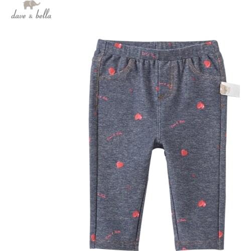 DBJ18244 dave bella autumn baby girls fashion print pockets pants children full length kids girl pants infant toddler trousers