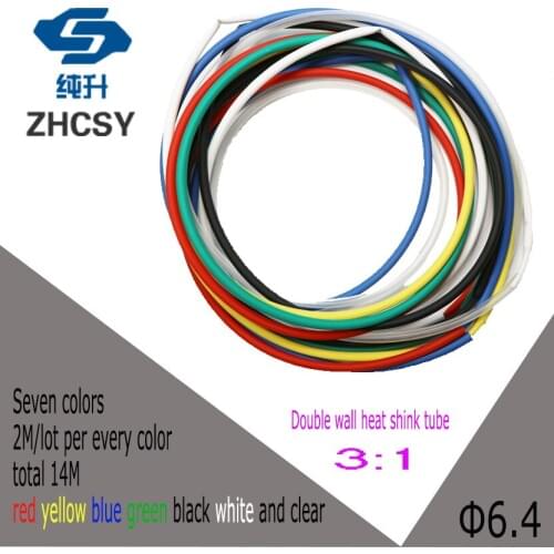14M/lot 6.4mm Heat Shrink Tube 3:1 ratio Dual Wall Tubing Adhesive Lined with Glue Wrap Wire Cable kit in cable sleeves