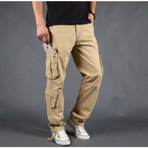 Spring 2022 Mens New Multi-Pocket Cargo Pants Pure Cotton Straight Outdoor Military Pants