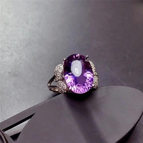 Xinyipeng S925 sterling silver inlaid real natural amethyst ring women fine wedding jewelry