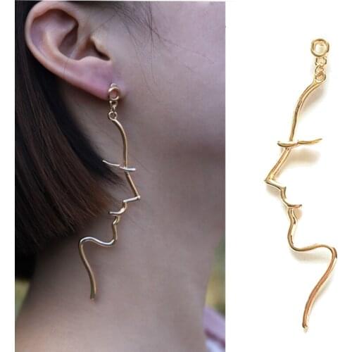 Metal Face Shape Left Right Combination Long Earrings For Women 2020 Fashion Trend Girl Youth Earrings серьги розовый жемчуг