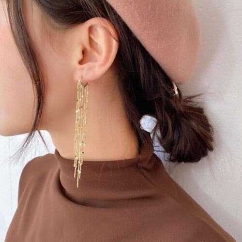 Vintage Gold Color Bar Long Thread Tassel Drop Earrings for Women Heart Geometric Korean Earring Fashion Jewelry 2020 New Charm