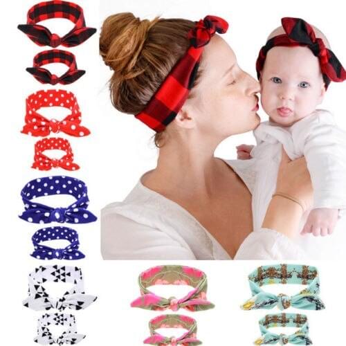 2pcs Women and Kids Baby Girl Elastic Knotted Turban Hair Band Headband Headwear