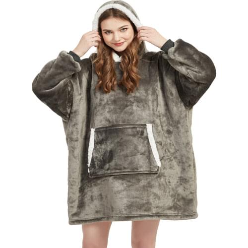 Winter Warm Blanket Hoodie Large Microfiber Plush Blankets With Sleeves Soft Sweatshirts Wearable Hooded Blankets