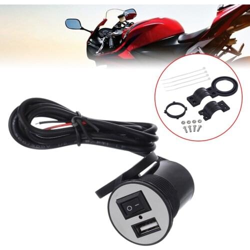 1pc Waterproof 12V Motorcycle Handlebar USB Phone Power Charger Outlet Socket With Switch LED Indication Light