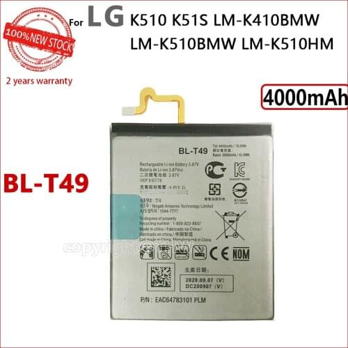 100% Genuine BL-T49 New Battery For LG K510 K51S LM-K410BMW LM-K510BMW LM-K510H 4000mAh Phone Original Batteries