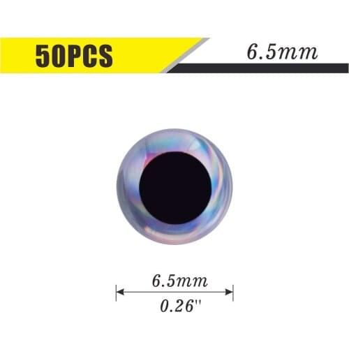 50pcs Size 6.5mm Sliver Molded 3D Fishing Lure Eyes for Unpainted Topwater Lure Bodies