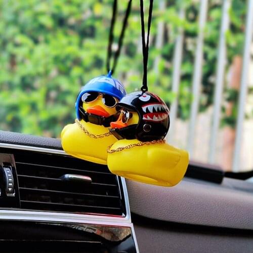 Car Decoration Accessories Broken Wind Helmet Small Yellow Duck Car Pendant Rearview Mirror Pendant Ornament Cute Duck Auto Gift