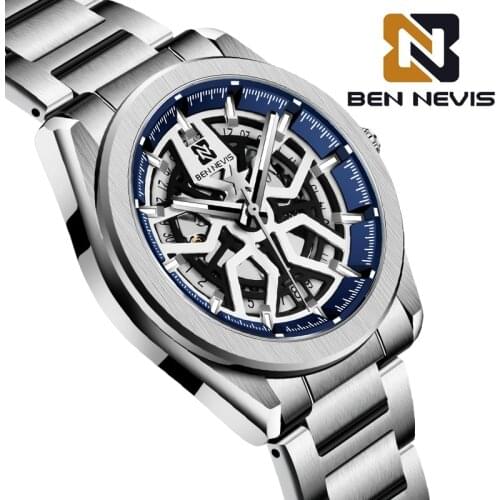BENNEVIS Mens Watches Top Brand Luxury Skeleton Watch Men Business Waterproof Luminous Fashion Male Clock Relogio Masculino