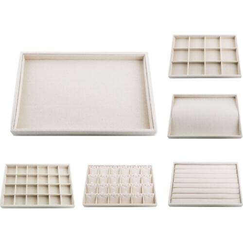 Linen Stackable Jewelry Tray Necklace Showcase Ring Display Organizer, Case for Jewelry Shop Mall