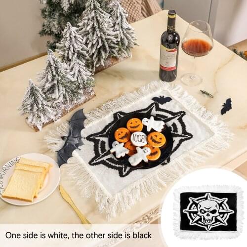 Home Halloween Placemats Washable Skull Table Mats With Tassels Home Decor Halloween Party Supplies Halloween Decorations