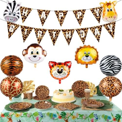 Jungle Forest Wild Animal Disposable Tableware Safari Party Baby Shower 1st Birthday Party Decor Kids Jungle Party Supplies