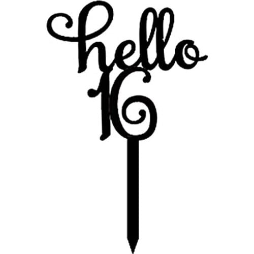 Black Acrylic Hello 16 18 21 30 40 Happy Birthday Cake Topper Flags for Anniversary Birthday Party Cake Decorations Lovely Gifts
