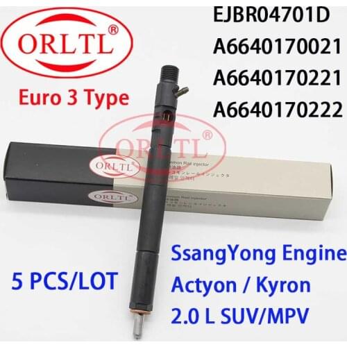 5 PCS Common Rail Injector EJBR04701D ORLTL Diesel Nozzle A6640170222 For Ssangyong Car Actyon A6640170221 Kyron A6640170021