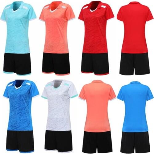Woman short sleeve blue soccer jersey set women red football uniform white lady soccer shirt DIY name OEM logo