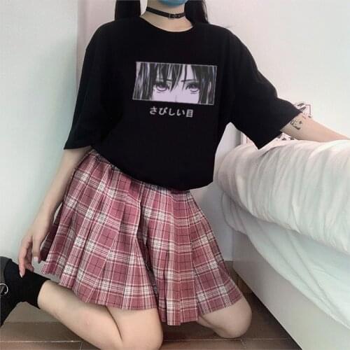 Sad Girl Japanese Manga Cute Anime Clothes Cartoon Printed T Shirt Women Harajuku Graphic Punk Gothic Tops T-shirts Tee Female