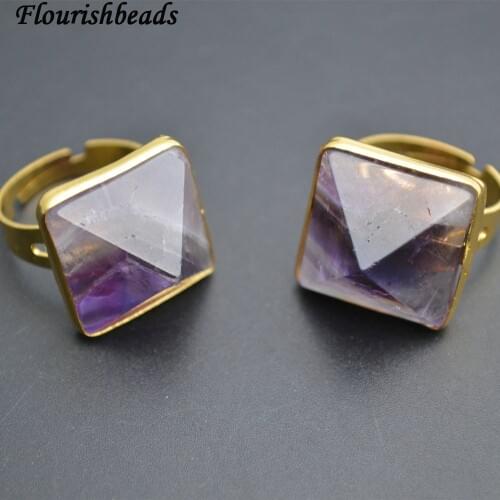 Pyramid Shape Natural Amethyst Stone Rings Fashion Unisex Fashion Party Jewelry