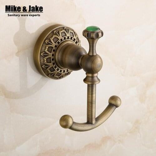 Green stone cloth hook Europe style Antique brass robe cloth hook brass hooks in bathroom wall hook hanger