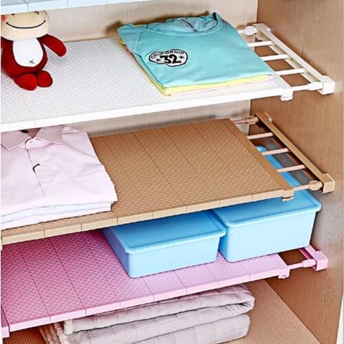 1Pc Wardrobe Layered Partition Retractable Nailless Stick-Free Kitchen Bathroom Shelf Wall Mounted Multi-function Storage Shelf