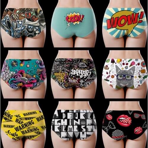 Fashion Graffiti English Seamless Panties Women Briefs Ultra-thin Mid waist Lingerie Ice Silk Briefs Lady Underwear Plus Size