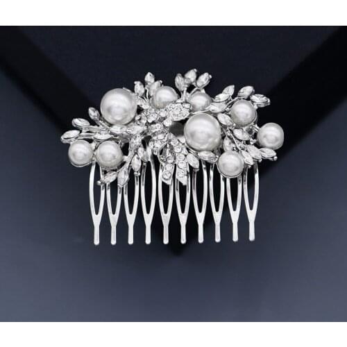 Fashion Net Red Pearl Bridal Wedding Hair Comb Clips for Women Accessories Rhinestone Silver Color Bride Headpiece Prom Jewelry