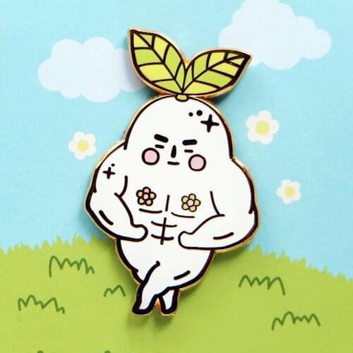 Macho Radish Spirit Muscle Enamel Brooch Pin Backpack Hat Bag Collar Lapel Pins Badges Women Mens Fashion Jewelry Accessories